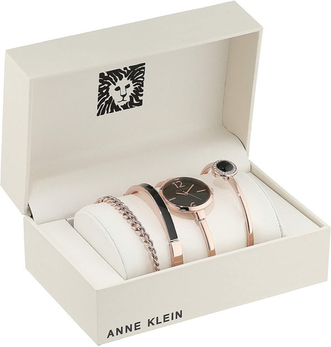 Anne Klein ® Original Set Reloj Con Brazaletes Cr. Swarovski Color De La Correa Rosa Dorado Color Del Bisel Rosa Dorado Color Del Fondo Negro