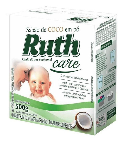 Sabão Em Pó De Coco Ruth Care Para Roupas De Bebê 500g 