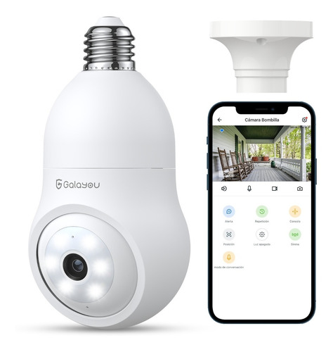 Cámara De Seguridad Socket 360° Wifi 2k 3mp Con Alarma