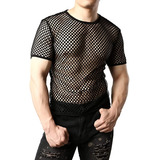 Camisa Malha Tela Arrastão Masculina Transparent Manga Curta