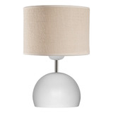 Velador Moderno Bocha Blanco Pantalla Lino 1 Luz Living Kas