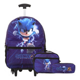 Mochila Infantil Masculina Rodinha Sonic 2 Com Lancheira