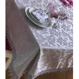 Toalha De Mesa 8 Lug. Jacquard Cinza Prata R.gripir Luxuosa