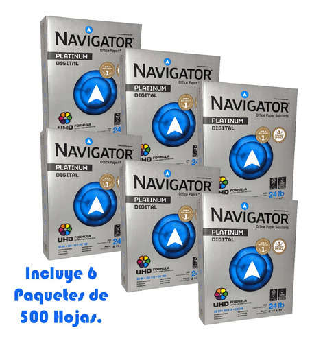 6 Paquetes Papel Blanco Carta Navigator 90g (3000 Hojas)