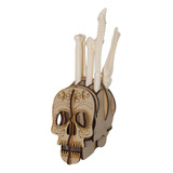 Portalápices Madera Calavera + 5 Plumas Hueso, Regalo Doctor