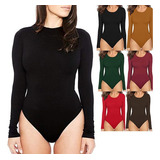 3x Body Liso Para Mujer Polera Mangas Larga Cuello Redondo