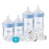 Set De Teteros Biberones Y Chupas Bebes Nuk Simply Natural Color Azul