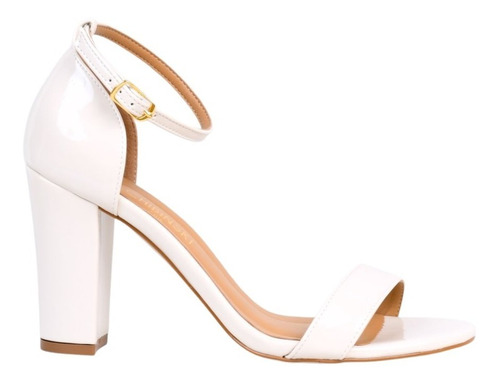 Sandália Gisele Salto Bloco 10cm Verniz Off White Cbk