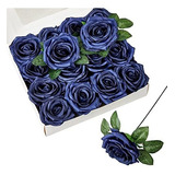 Rosas De Seda De 10cm C/tallo Realistas X16u Azul Marino