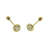 Arete Broquel Bisel Redondo 4mm Oro 14k Kt Niña Mujer Regalo