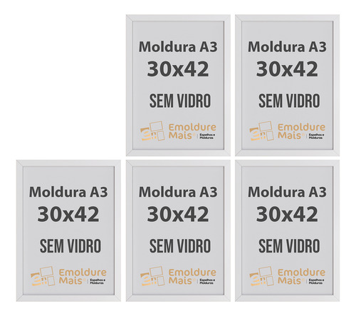 Kit 5 Moldura De Madeira Sem Vidro A3 30x42 P/ Auto Retratos