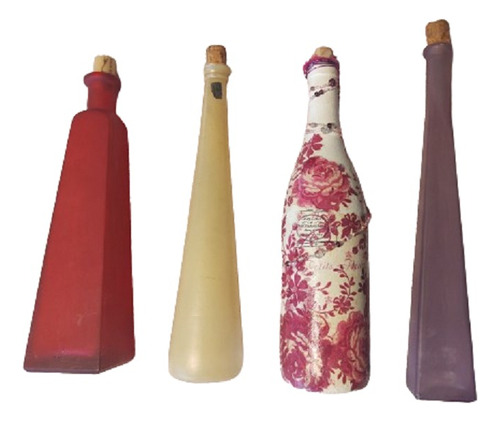 Botellas De Vidrio Decorativas C/tapón De Corcho.(4) Vintage