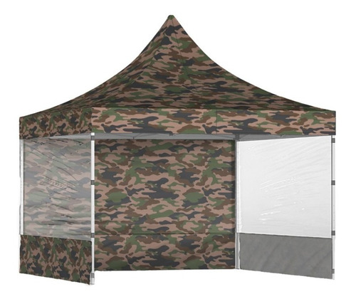 Gazebo Plegable 3h 3x3m Aluminio Camuflado +techo + 3paredes