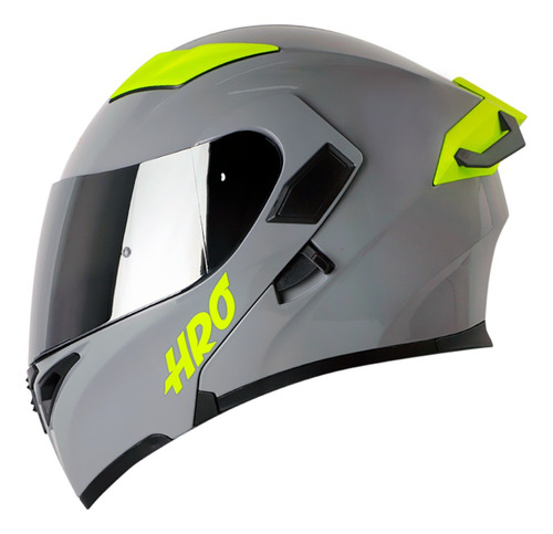 Casco Hro 3400 Evo Solid Gris/ Amarillo Abatible De Moto Dot