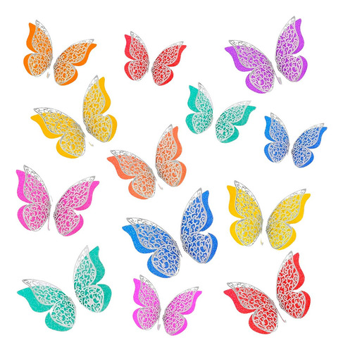 12 Mariposas Papel Metalizado Con Adhesivo Decorativas Pared