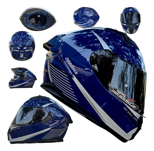 Casco Moto Hax Obsidian Azul Rey + Aleron Ece Y Dot + Mica