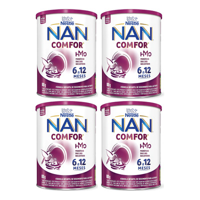 Kit 4un Fórmula Infantil Nestlé Nan Comfor 6 A 12 Pó 800g Sem Sabor