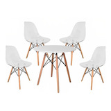 Comedor Mesa Eames Redonda Blanca 80cm + 4 Sillas Eames Tran