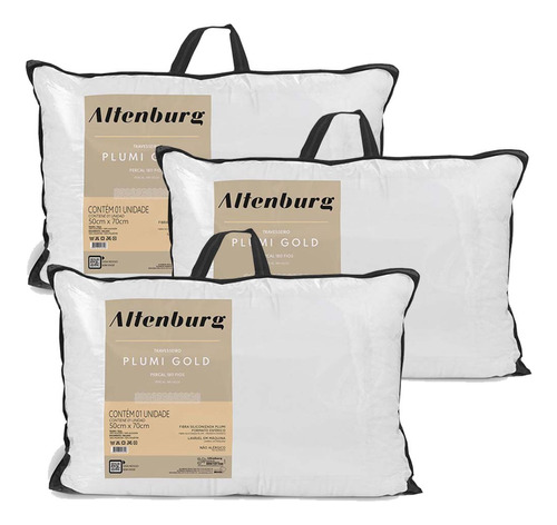 Kit 3 Travesseiros Altenburg Plumi Gold Branco 50cm X 70cm