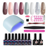 8 Colores De Uñas De Gel Kit De Pulir Con 48w Led Uv L...