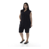 Plus Size - 2 Conjuntos Colete E Bermuda Em Oxford Uniforme