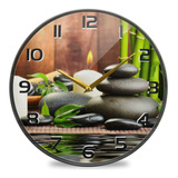 Reloj De Pared Rústico Con Velas De Piedra Zen Y Bambú 30 C