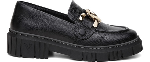 Mocassim Feminino Vittal Preto Em Couro E Fivela Removivel