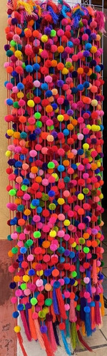 Paquete De 12 Tiras De Cortineros Con Pompones Artesanales