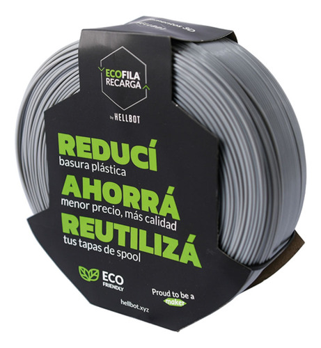 Filamento Pla Impresora 3d Hellbot Ecofila Recarga 1kg 1.75 Gris