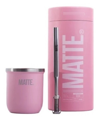 Mate Acero Inoxidable Rosa Doble Pared + Bombilla + Pack