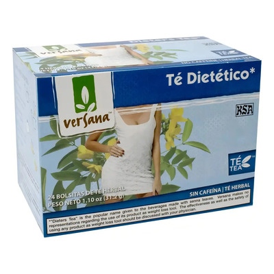Té Dietético Herbal Versana para Bajar de Peso Sin Cafeína 24 Bolsitas | MercadoLibre