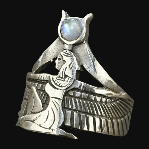 Anillo Egipto Diosa Isis En Plata 2 X 1,5 Cm 10 Gr Art 1097