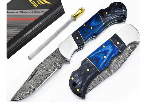 Cuchillo De Bolsillo De Damasco Para Hombre Azul
