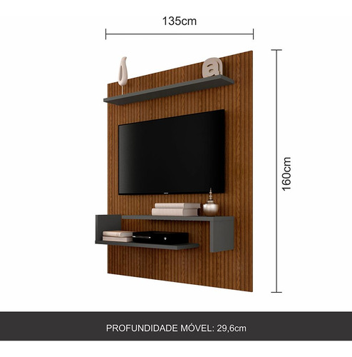 Painel Suspenso Sonora Tv 55  Grafite/freijó Ripado - M A