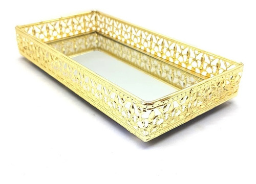 Bandeja De Metal Espelhada Decorativa Retangular 26x11