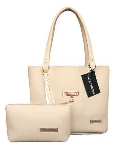 Bolso Dama Cartera Mediana Regalo Mujer Marca Karla Chacon Color Beige