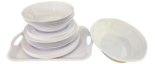 Set X26 Piezas Juego De Platos Melamina Blanco Liso Cocina