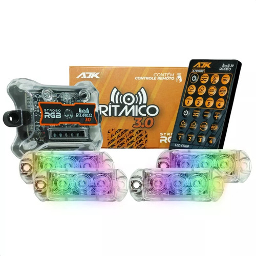 4 Strobo Automotivo Carro Ajk 4 Faróis Rgb Com Controle Novo