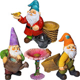 Mood Lab - Juego De 4 Gnomos De Jardinería En Miniatura Para