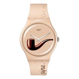 Reloj Swatch La Trahison Des Images By Rene Magritte Art Color De La Malla Beige Color Del Bisel Beige Color Del Fondo Beige