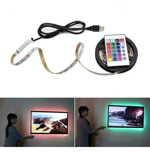 Cinta Rgb 5050 5mt Tira Led Usb Para Tv, Pc+ Control Remoto 