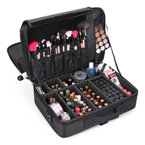 Maleta De Maquillaje Grande Portatil Cosmetología Negro Vnz