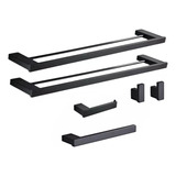 Kit Banheiro Luxo Inox Preto Fosco 6 Peças Toalheiro 70cm