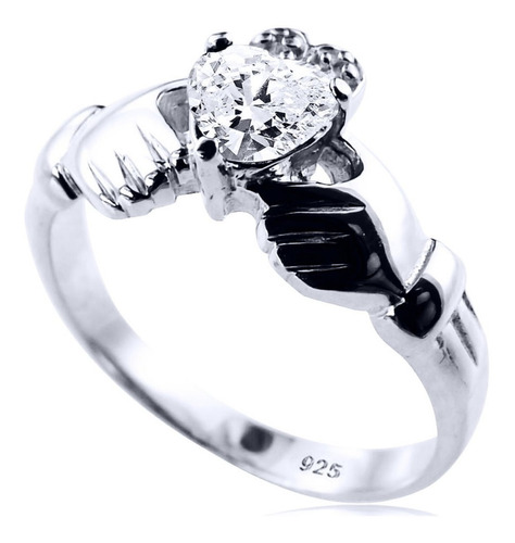 Anel Prata 925 Claddagh Zirconia - Exclusivo