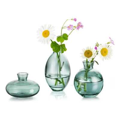 Juego De 3 Floreros Jarrones De Vidrio Cristal Transparente Color Verde | MercadoLibre