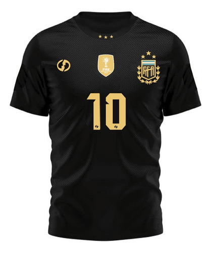 Camiseta 3 Estrellas Diseño-negra 10 Messi Dorada