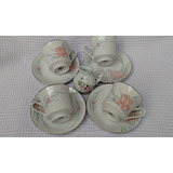 Tazas De Té Porcelana China Tian Jin + Lechera Flores Yplata