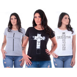Kit 3 Blusas Camisetas Baby Look Feminina Estampas  Gospel