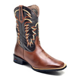 Bota Texana Masculina Couro Cano Médio Estampada Conforto