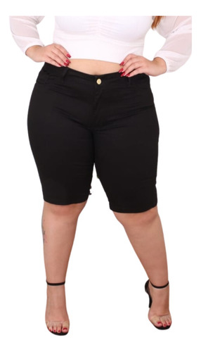 Bermuda Feminina Preta  Plus Size 